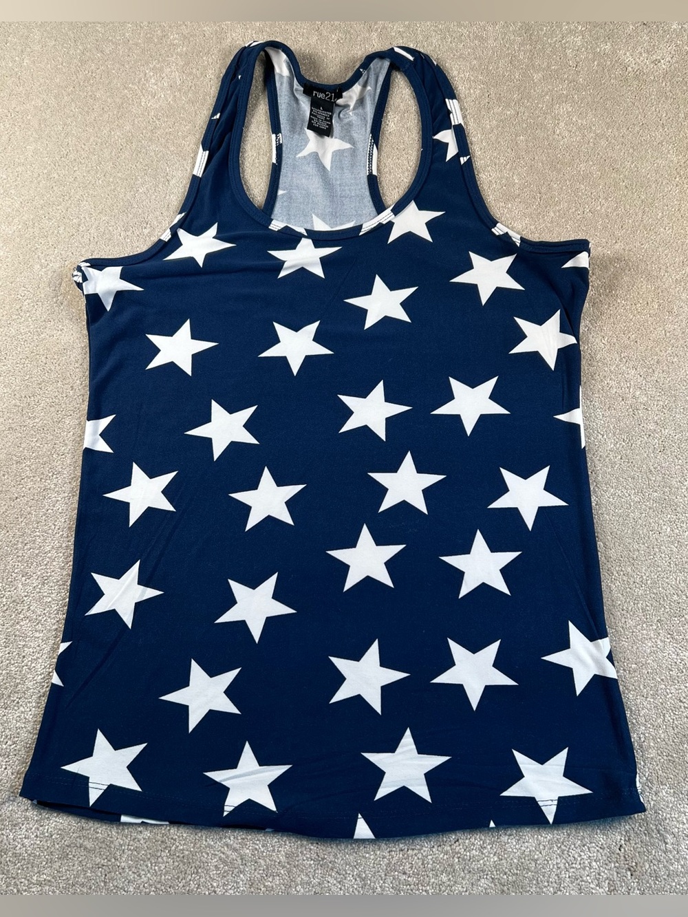 Patriotic Tank Summer Blue White Stars T Back Rue21 Women's Large